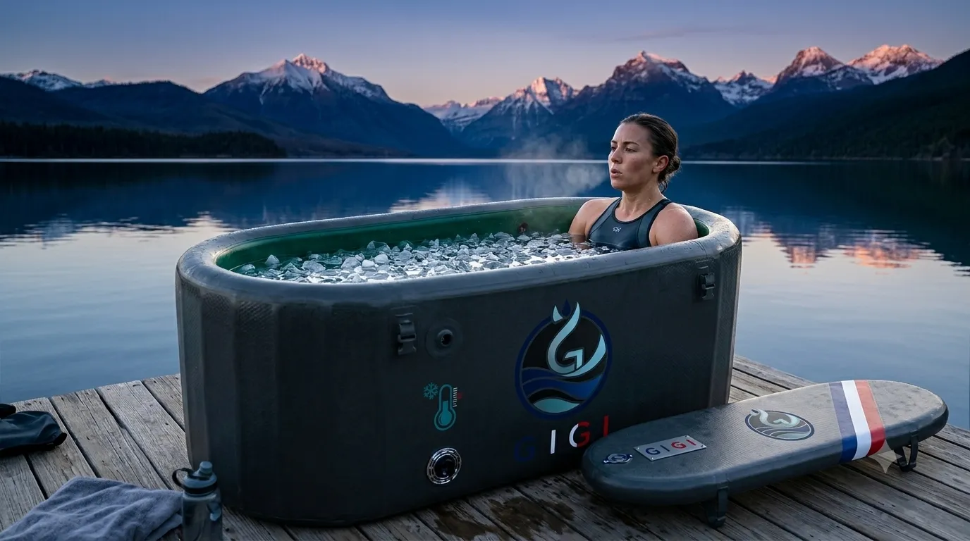 Bain froid gonflable rigide GIGI FRANCE installé en extérieur